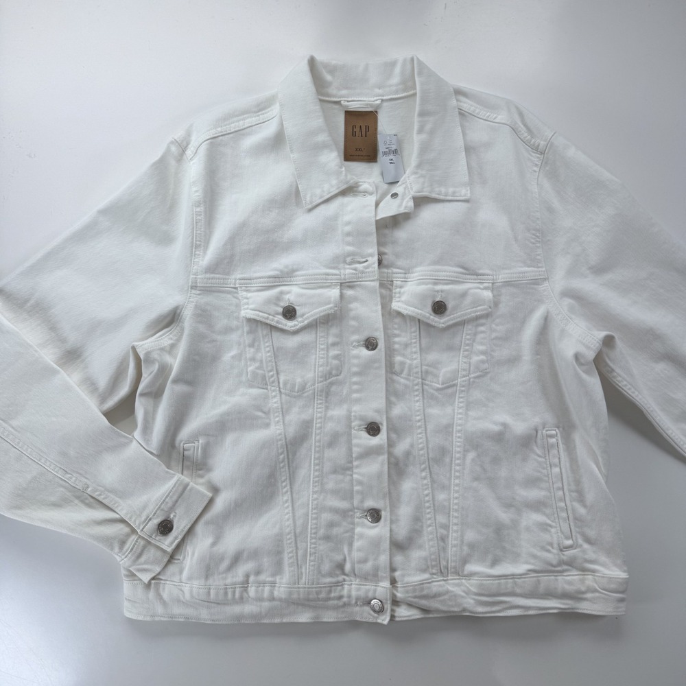 GAP Icon Denim Jacket White Womens XXLarge Tall‎ Classic Jeans Jacket